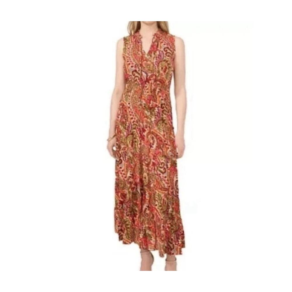MSK Floral Tie Neck Challis Maxi Dress Womens Size XL Boho Retro Festival